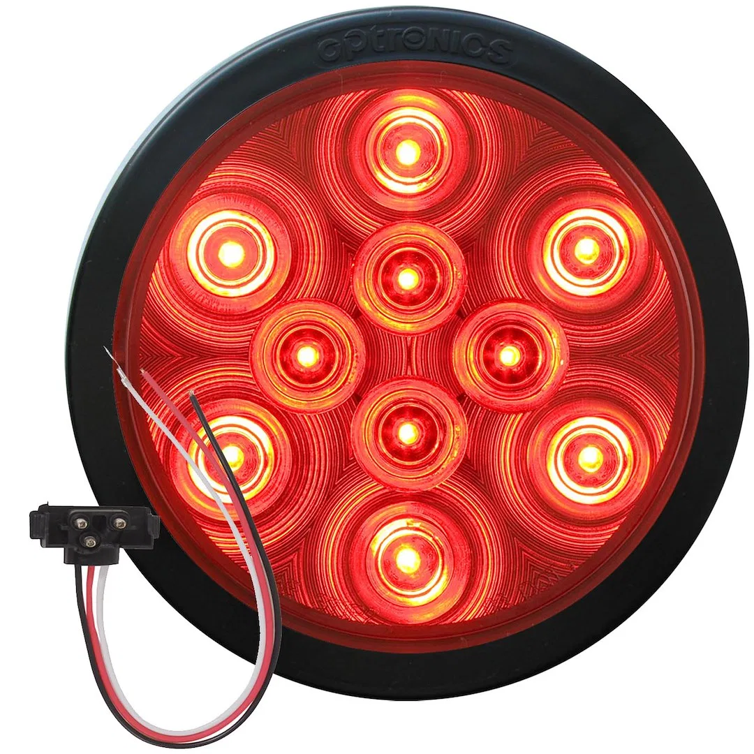 STL43RKBP – OPTRONICS Trailer Light, Stop/Turn/Tail Light LED Bulb Round Red 4 Inch Diameter With Grommet And Plug Po...